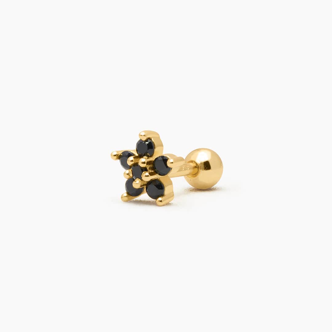 FLOWER PIERCING BLACK PLATA925