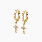 HANGING CROSS HOOPS GOLD PLATA925